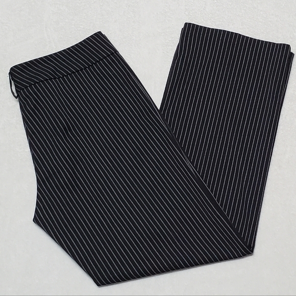 VINTAGE 90s Dori Goth Black White Pinstripe Stretchy Flare Wide Leg Trousers - Picture 4 of 11